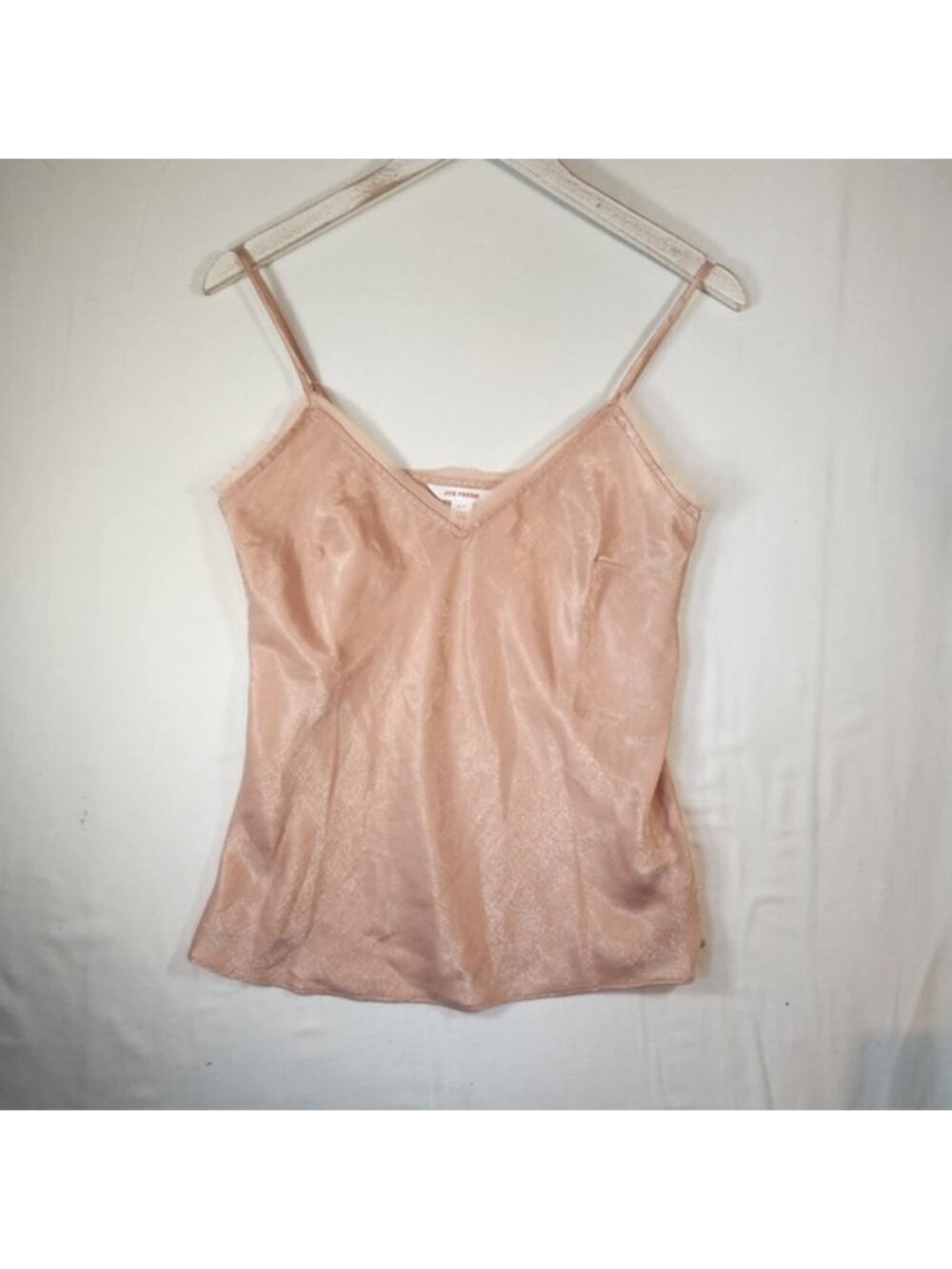 Joe Fresh Rose Gold Satin Cami Top Eyelash Lace Trim V-Neck fairy whimsy